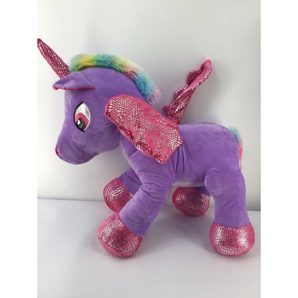 Calplush Winged Unicorn Plush Purple Pink Sparkle Rainbow Mane Tail 16" High - Picture 12 of 12